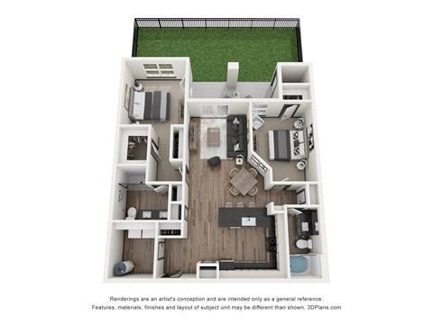 Floor plan for 2 beds, 2 baths, 1190 sqft